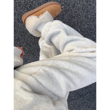 灰色運動褲女秋冬季羊羔絨休閑寬松束腳褲小個子加絨加厚顯瘦衛褲