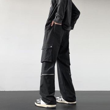 美式復古工裝褲男寬松直筒hiphop褲子春秋設計感多口袋機能休閑褲