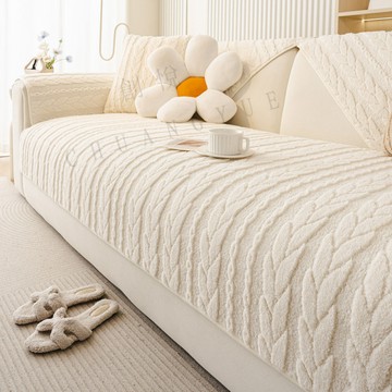 奶油風 舒棉絨沙發墊 秋冬 加厚沙發套罩  一片式防滑沙發坐墊蓋布 靠背巾