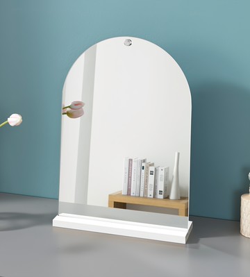 Miso-ai 纖薄化妝台立式/壁掛兩用拱形玻璃鏡  白色