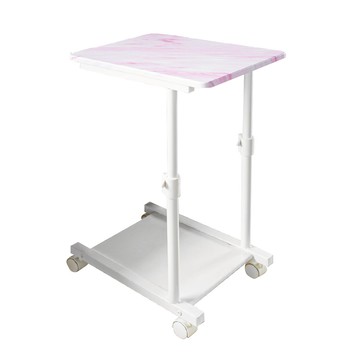 Steel Tycoon 鋼鐵力士 大理石紋升降邊桌 厚實木板桌面 萬向雙煞輪 可置物底板  粉色