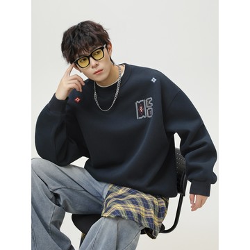 隔☀到店🔥一件可過冬發熱400g重磅圓領衛衣男秋季款民族風撞色質感刺繡套頭衫潮牌上衣外套