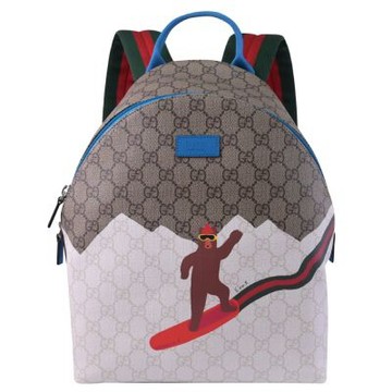 GUCCI Euan Roberts聯名款 塗層皮革雙肩後背包(駝/藍)