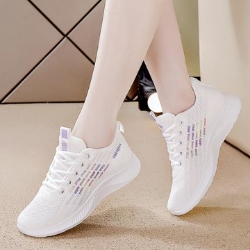 飛織女鞋2024春季新款休閑鞋軟底輕便跑步鞋旅游鞋透氣運動舒適