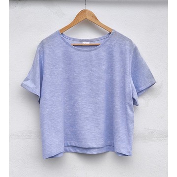 棉 | 圓領短袖上衣 淺藍色