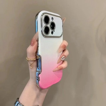 【現貨當天發】大視鏡窗 電鍍毛絨 防摔手機殼 適用iPhone16 15 Pro max14 13 12 11 漸變雙色