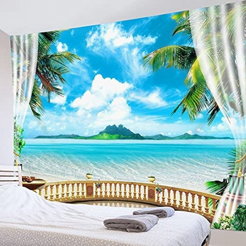 Lb ビーチ風景タペストリー 青い空と海 インテリア 多機能壁掛け ファブリック装飾用品 おしゃれ モダンなアート 模様替え 部屋 窓カーテ 通販 Lineポイント最大0 5 Get Lineショッピング