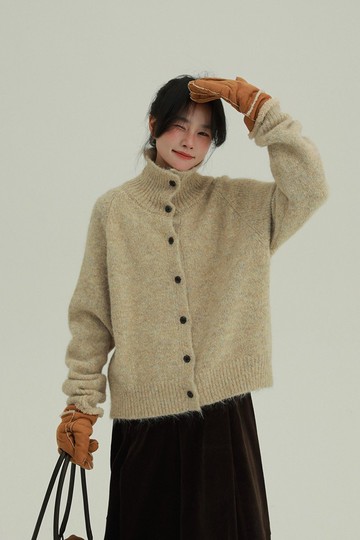 2顏色 雜色翻領柔軟針織毛衣 休閒百搭軟糯秋冬外套