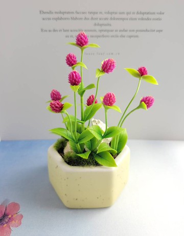 冷瓷土/黏土花藝-千日紅小盆栽/送禮