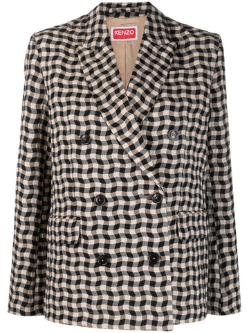 Kenzo - Wavy Check double-breasted blazer - women - Polyester/Cotton/Other fibres/Cupro/Acetate - 38 - Neutrals