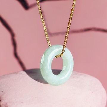 果綠翡翠甜甜圈項鍊 | 天然緬甸玉A貨翡翠 | 送禮