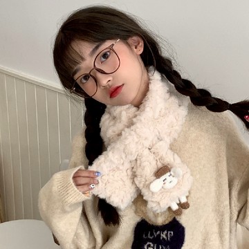 🔥台灣現貨🔥｜冬日暖萌小羊造型治癒系柔軟絨毛暖少女系圍巾(白、黑、米)｜🔥隔日到貨🔥｜MS