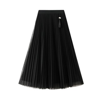 [巴黎精品] 半身裙長裙-亮絲網紗流蘇百褶裙女裙子3色a1fq99