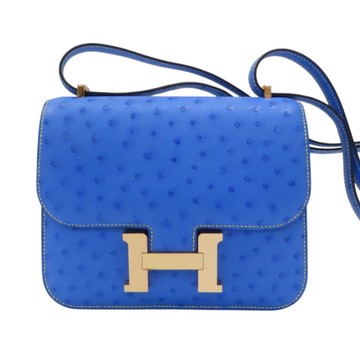 HERMES 愛馬仕 矢車菊藍/仙人掌綠 鴕鳥皮 Verso Mini Constance 18 康康包 肩背包 Z刻 【二手名牌BRAND OFF】