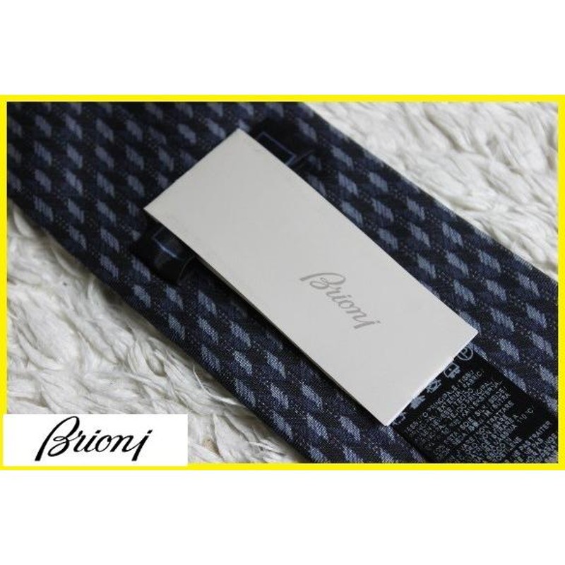 ブリオーニ Brioni 100％シルクマイクロデザイン柄ネクタイ タイ 濃紺 