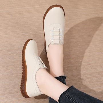 牛筋底真皮媽媽鞋秋冬款加絨棉鞋休閑皮鞋一腳蹬女鞋防滑平底單鞋