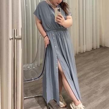 中大碼縮腰上衣傘襬長裙套裝 VINA扉娜【預購】2PC230421