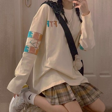 ins超火長袖t恤女春秋新款打底衫韓版潮慵懶風學生百搭寬松上衣服