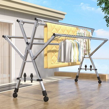 晾衣架陽臺家用落地折疊曬被子室內外掛衣服精鋼架伸縮桿式涼衣架