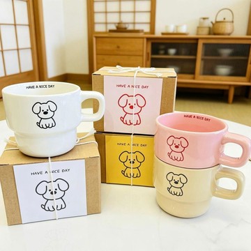 8593 用戶標註💝軟萌粉狗狗馬克杯情侶裝 高顏值學生早餐牛奶杯咖啡陶瓷水杯學生P1NL