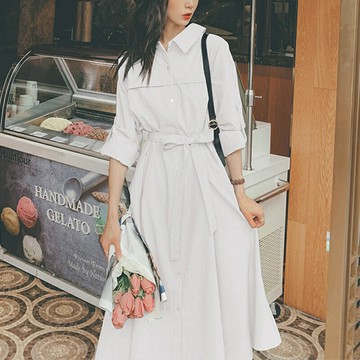 【巴黎精品】現貨+預購 高級法式長洋裝中長裙洋裝連身裙子A字裙大碼寬鬆休閒女裝-長袖襯衫女裙子3色a1ku51