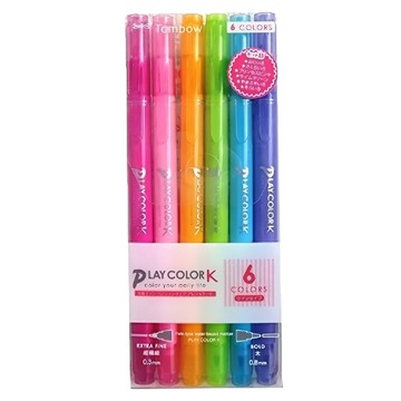 Tombow 蜻蜓牌 PLAY COLOR 雙頭彩色筆 K 6色 筆記幅度細字0.3mm粗字0.8mm  6支