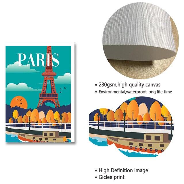 France Paris florence hawaiii milan,有名な都市のトラベルポスター,キャンバス絵画,風景壁アート,リビングルーム,家