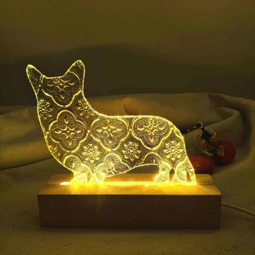 窯燒海棠花玻璃小狗造型裝飾燈小夜燈 海棠花玻璃 毛小孩 小夜燈