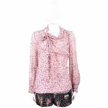 Max Mara ZIRLO 滿版星星粉色長袖領結真絲雪紡上衣(附內襯)