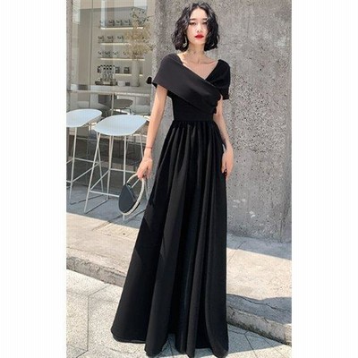 【取寄】ドレス 大人 ピアノ 発表会 大きいサイズ 3XL 小さいサイズ XS レディース ロングドレス ロング お呼ばれ 結婚式 フレア Aライン ブラック ハイウエスト