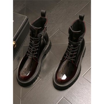 中幫馬丁靴亮皮高幫靴子冬季加絨保暖棉鞋增高厚底短靴百搭機車靴