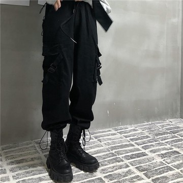 【台灣出貨】 春秋薄款韓版ins百搭工裝褲寬鬆束腳運動褲男女學生休閒直筒褲潮