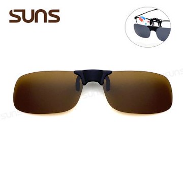 【SUNS】近視專用磁吸式夾片 偏光夾式墨鏡 方形款經典茶 磁鐵原理Polarized太陽眼鏡 抗UV400