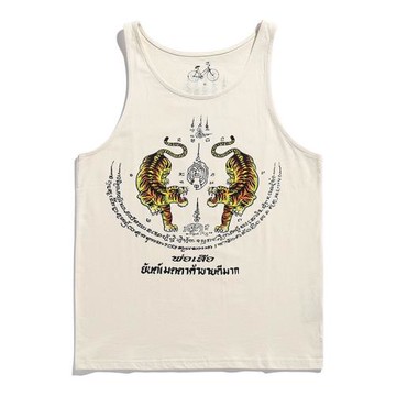 2025夏季新品男裝個性復古印花泰國東南亞經文老虎符純棉健身背心