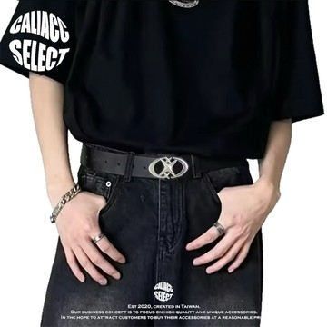 【CALI】 隔日到貨！設計感 星空 小眾 Y2K 芒星 韓系 穿搭 皮帶 腰帶 簡約 休閒 基本款 銀色 高規