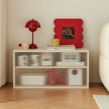 林氏木業奶油風創意疊疊樂透明展示櫃UN1E-(H014413208)