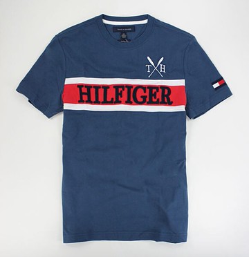 美國百分百【全新真品】Tommy Hilfiger TH 男 配色 顯色logoT 短袖 T恤 Tshirt Tee 復古藍 XS號