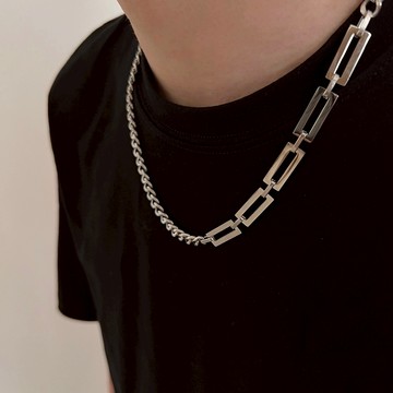 幾何鈦鋼古巴項鍊 銀項鍊 古巴項鏈 男生項鍊 項鍊男 男生飾品 頸鍊 鈦鋼飾品 五長方項鍊 United Freak