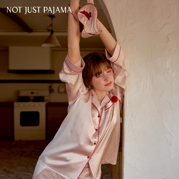 Not Just Pajama Binky系列 兔子刺繡22姆米真絲長袖睡衣套裝 - 玫瑰粉【兔子刺繡款】-L