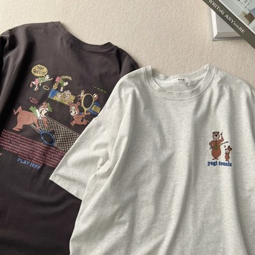 【MasCool】 Yogi tennis熊磨毛短袖 印花短T 短袖TEE 短踢 圖案 寬鬆 落肩 T恤 T-SHIRT