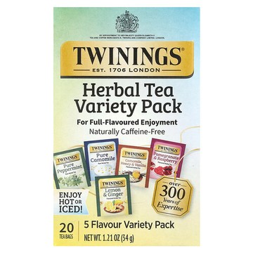 Twinings, 精選草本茶，多種口味，無因，20 袋裝，1.23 盎司（34 克）