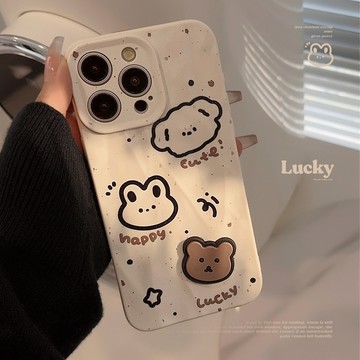 台灣出貨❤立體潑墨動物塗鴉適用蘋果17ProMax手機殼13褶皺iPhone16可愛14軟