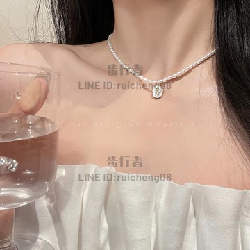 玫瑰花珍珠項鏈女法式輕奢小眾高級感頸鏈鎖骨鏈飾品【步行者戶外生活館】