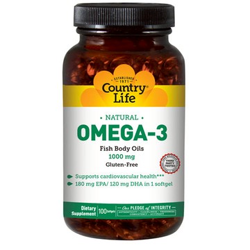 Omega 3 Fish Body Oils 100 Sftgls by Country Life