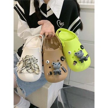 細細條 洞洞鞋男女夏季ins潮甜酷卡通小熊親子外穿防滑沙灘涼拖鞋