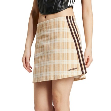 ADIDAS 短裙 TARTAN SKIRT 黃格紋 燈芯絨 休閒短裙 女 IX7414