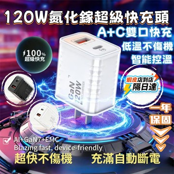 🚀隔日達🚀【低溫不傷機】 120W氮化鎵超級快充 A+C多孔充電器 充電頭 豆腐頭 type-C 快充頭 PD快充