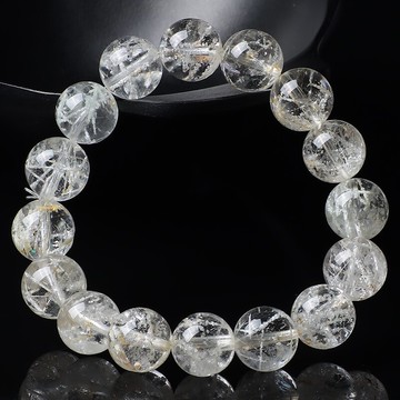 市面罕見-喜馬拉雅冰透體雪山發晶手鏈女款 異象水晶圓珠手串飾品