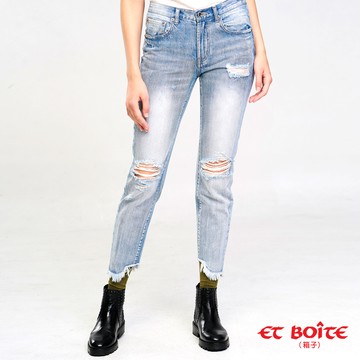 【買1送1】高腰抽鬚男友破褲(淺藍) - BLUE WAY ET BOITE箱子
