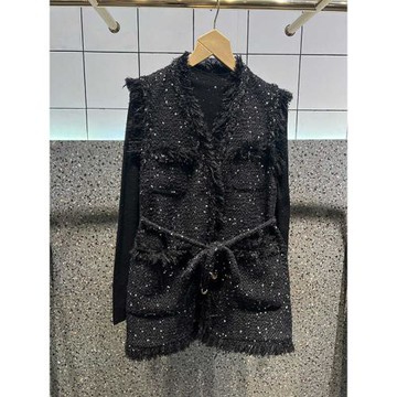 現貨小香風馬甲外套女2025秋冬新款亮片無袖背心馬夾短褲